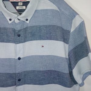 Tommy Hilfiger Linen Short Sleeve Button Front Shirt Size XL TG